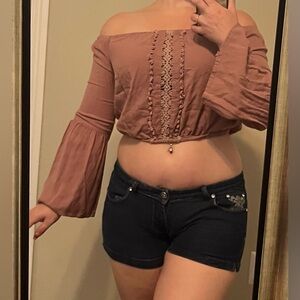 Retro Off-Shoulder Pink Top